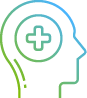 Icon of a human head in profile with a medical cross symbol inside, representing mental health or healthcare insights.