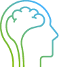 Icon of a human head in profile with a brain visible inside, representing knowledge, learning, or mental health.