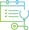 Icon of a calendar with three checkmarks and a stethoscope, symbolizing health appointments, medical checklist, or healthcare scheduling.
