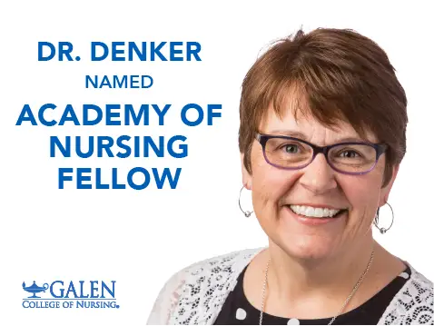 graphic with a headshot of Dr. Denker dedicated to her being named Academy of Nursing Fellow