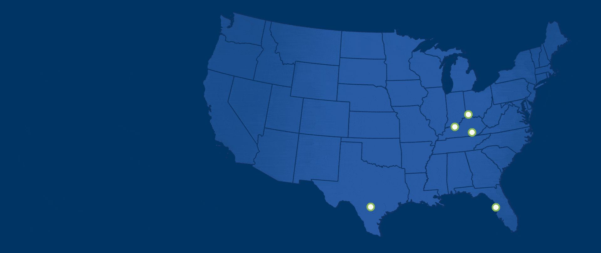 Map of the United States with dots indicating multiple Galen College of Nursing locations primarily in the Southeast and Midwest.