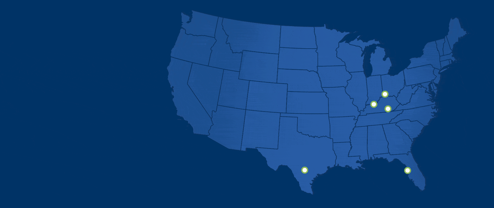 U.S. map with dots animating the 20+ Galen locations across the country.