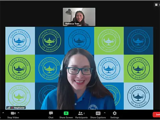Screengrab of a Galen advisor on video chat, meeting with a student.